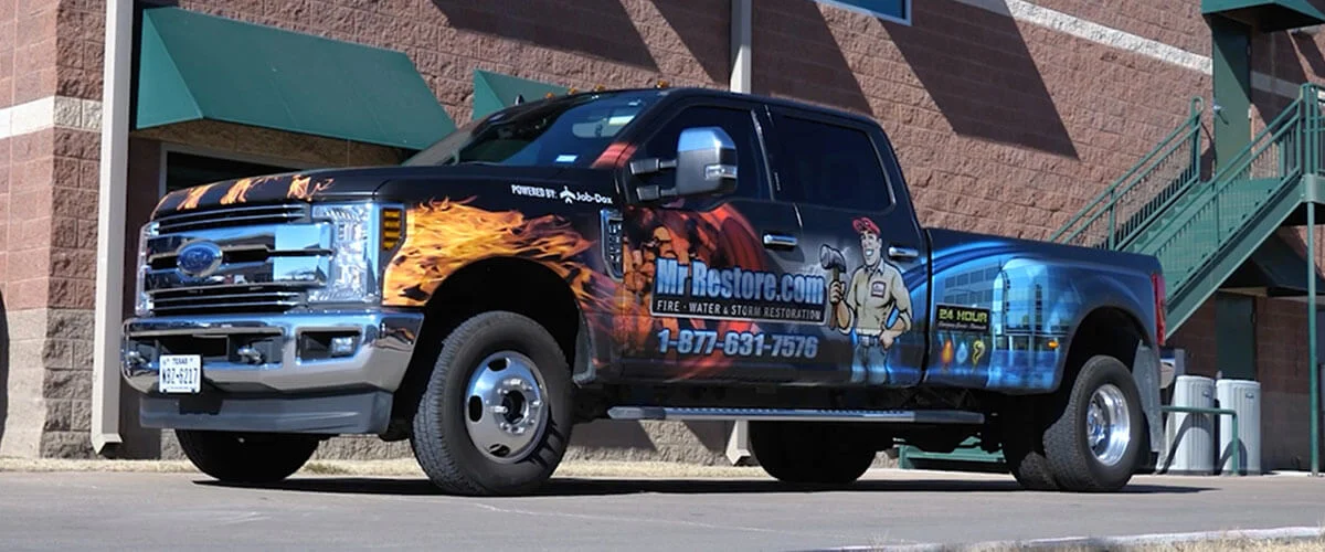 Mr. Restore emergency water extraction and sewage removal response truck with professional extraction equipment